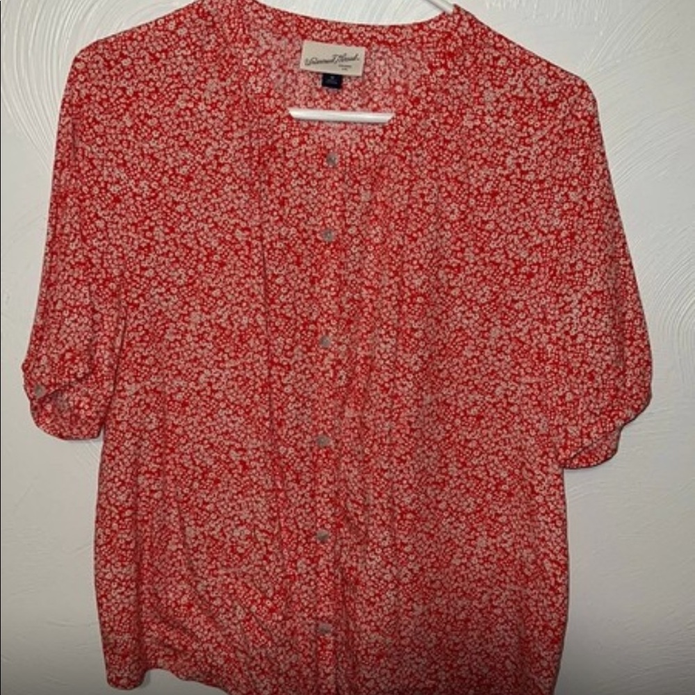 Red and White flowered blouse